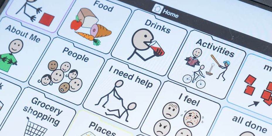 A tablet for AAC with picture and text communication options