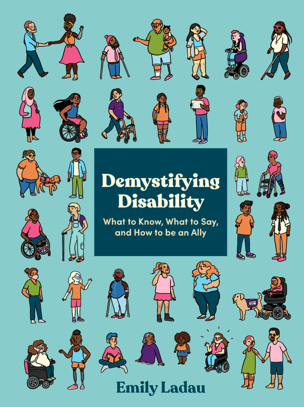 Illlustrated book cover, Demystifying Disability