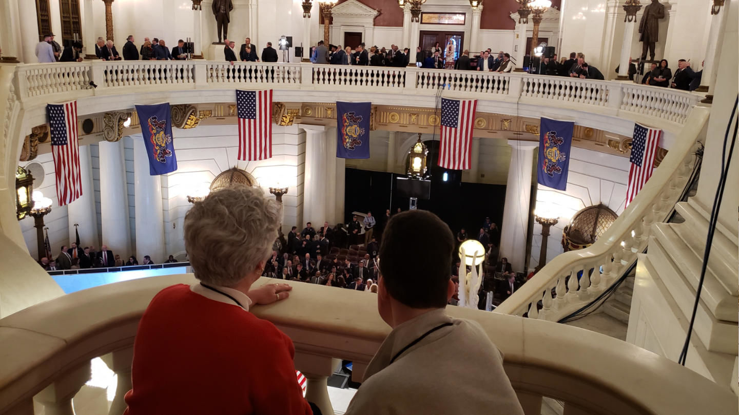 Matt and Cindy in Capitol Building balcony watching governor's address